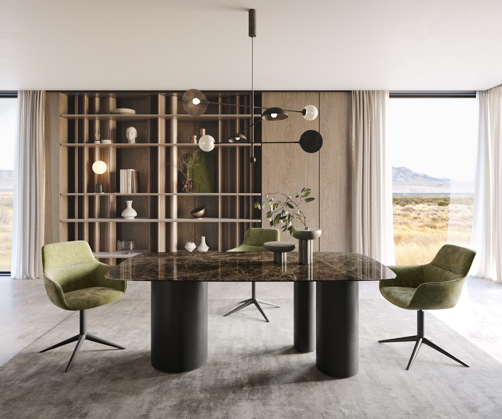 Stół do jadalni Edge kształt beczki 200x100cm ceramika Emperador Extra Lucidato ciemnobrązowy rama Troa metal czarny 1