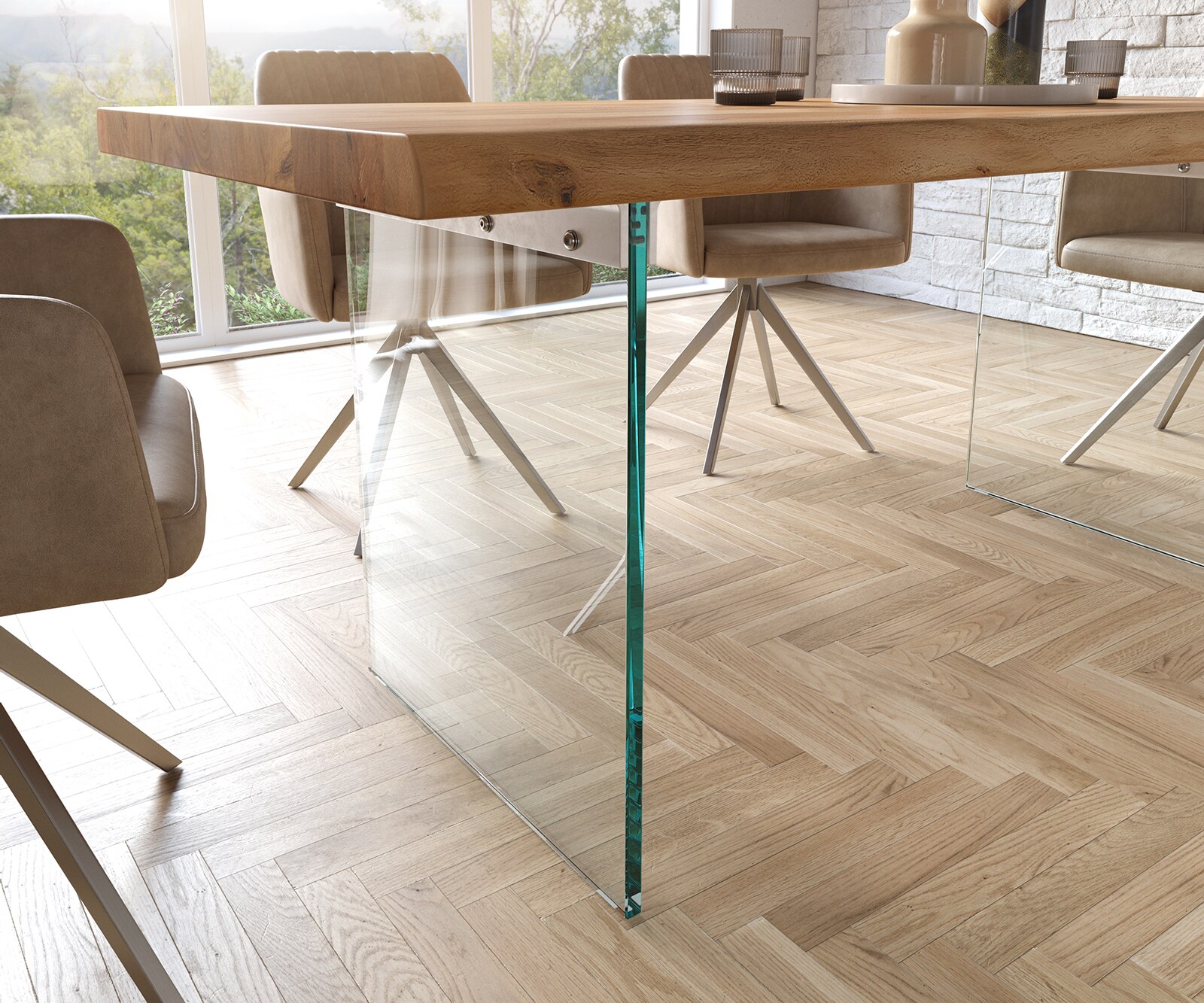 Stół do jadalni Edge 180x90cm XL akacja naturalna szklana rama live-edge 5