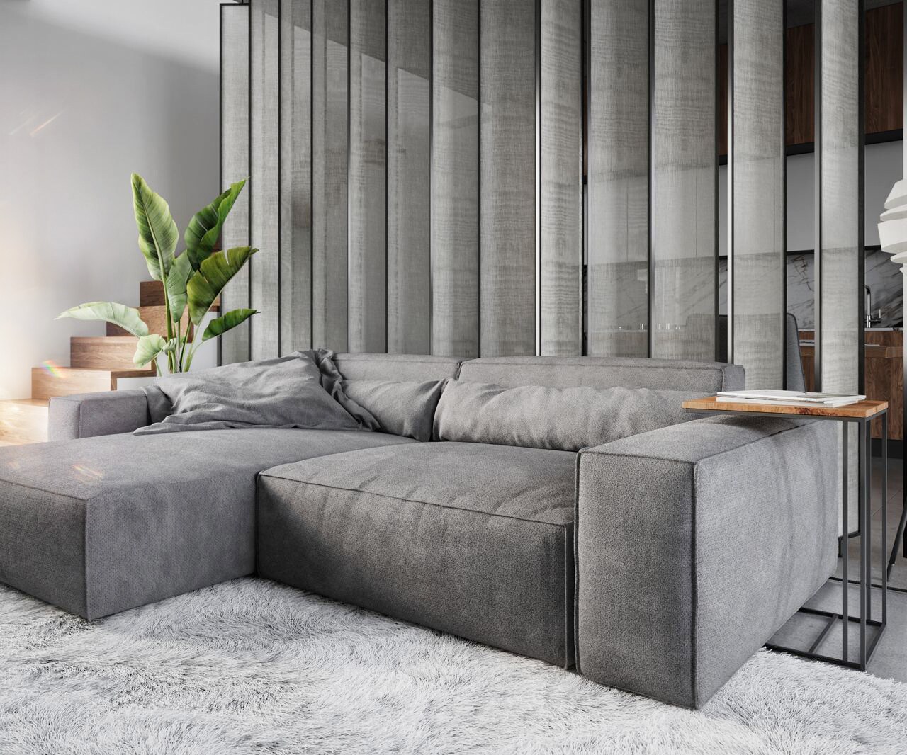 Sofa narożna Sirpio XL 270x170cm mikrofibra szaro-brązowy szezlong z możliwością zmiennego ustawienia z pufem 4