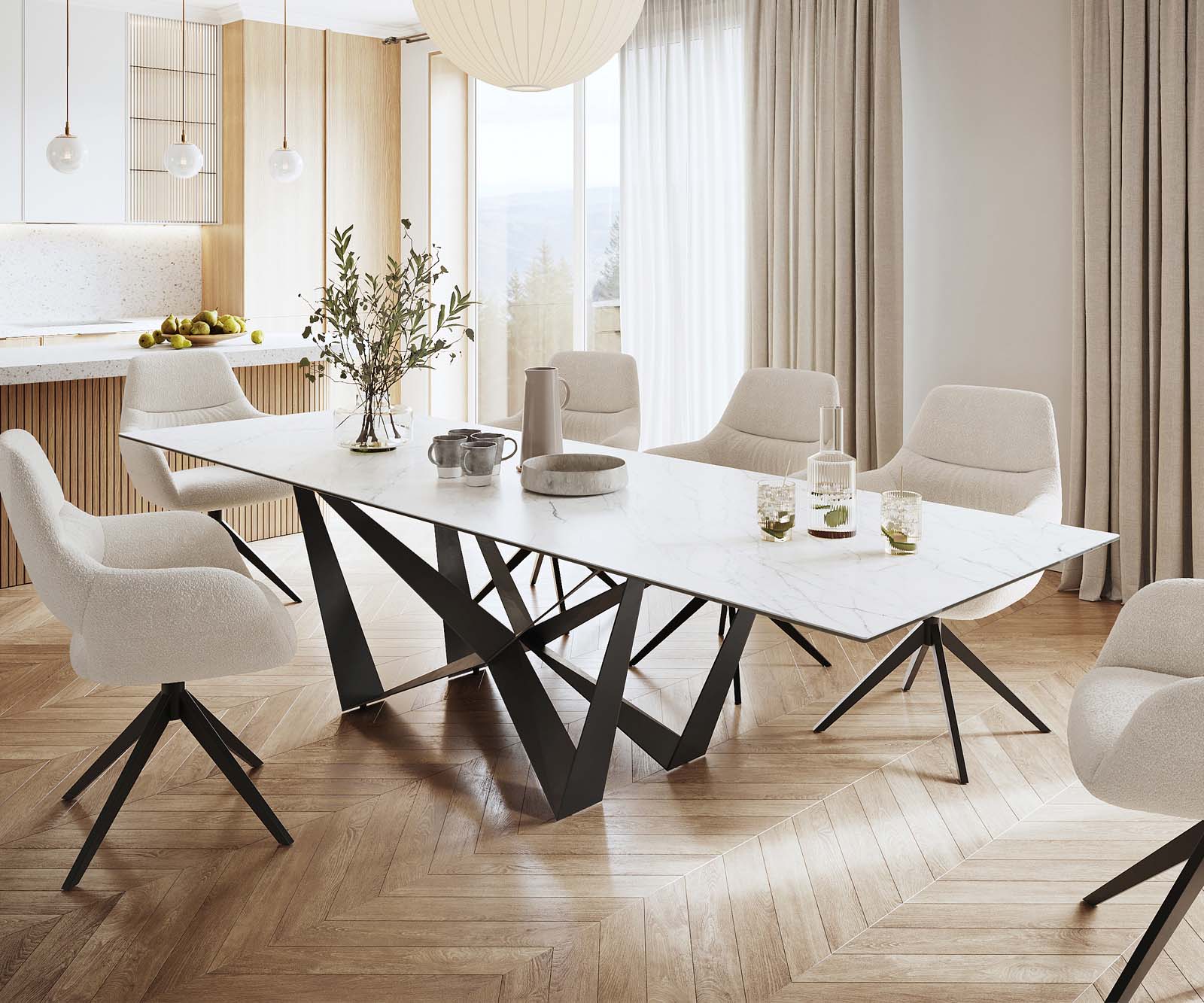 Stół do jadalni Edge 300x100cm ceramika Laminam® Statuarietto biały rama Spider metal czarna 1