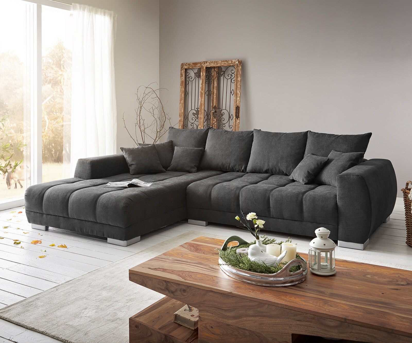 Sofa narożna Josea 300x220 cm mikrofibra czarna szezlong lewy