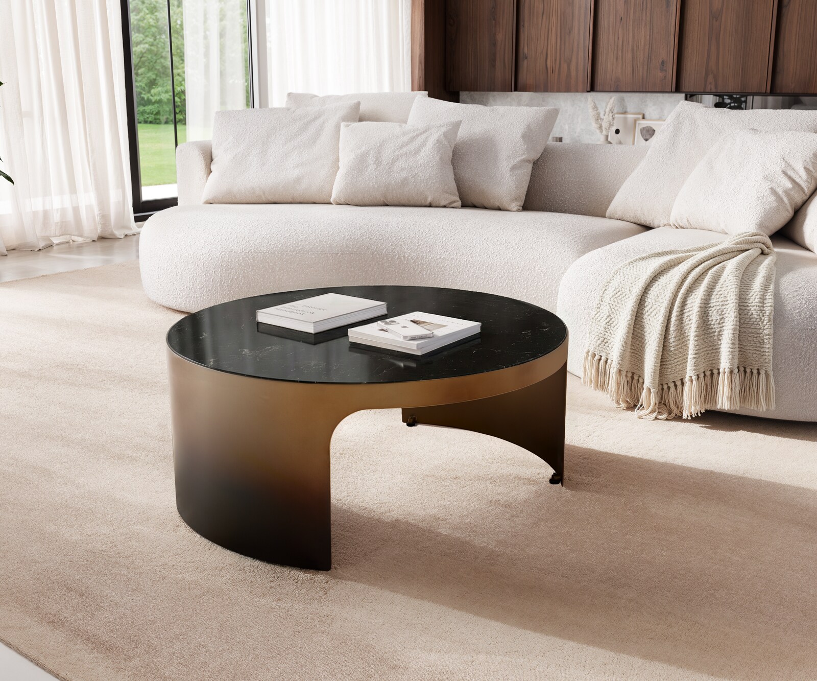 Stolik kawowy Alerio stolik kawowy 90x90 cm marmur czarno-srebrny metal złoty Ombre