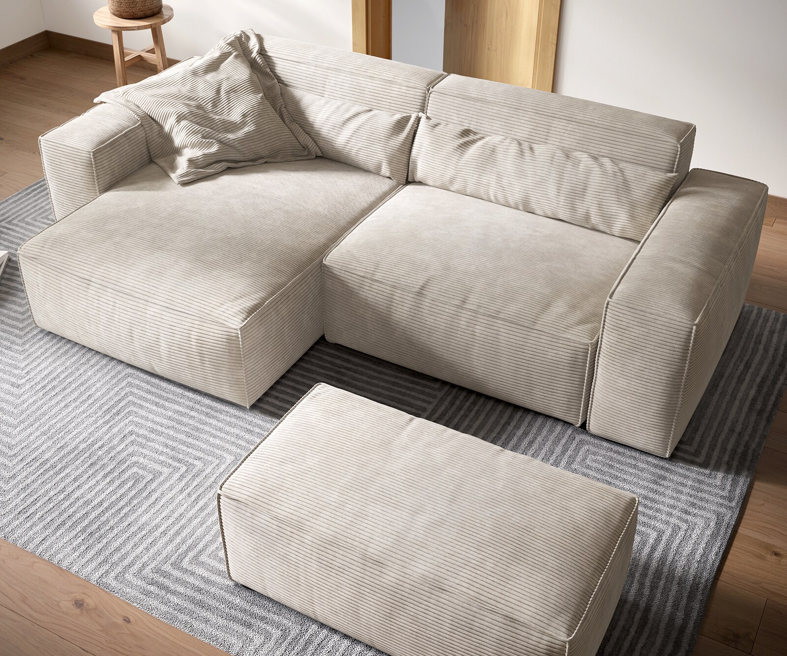 Sofa narożna Sirpio XL 270x170cm sztruks beżowy szezlong z możliwością zmiennego ustawienia z pufem 3