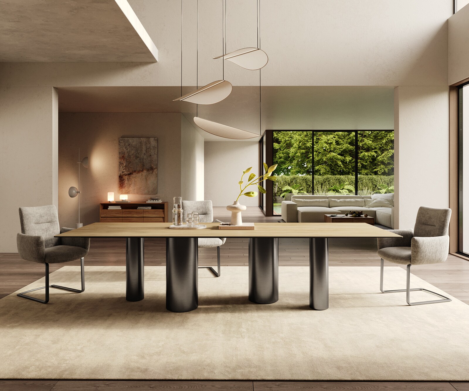 Stół do jadalni Edge 300x100cm ceramika Laminam® Sabbia kolor dębu rama Pilier stal nierdzewna grafit 2