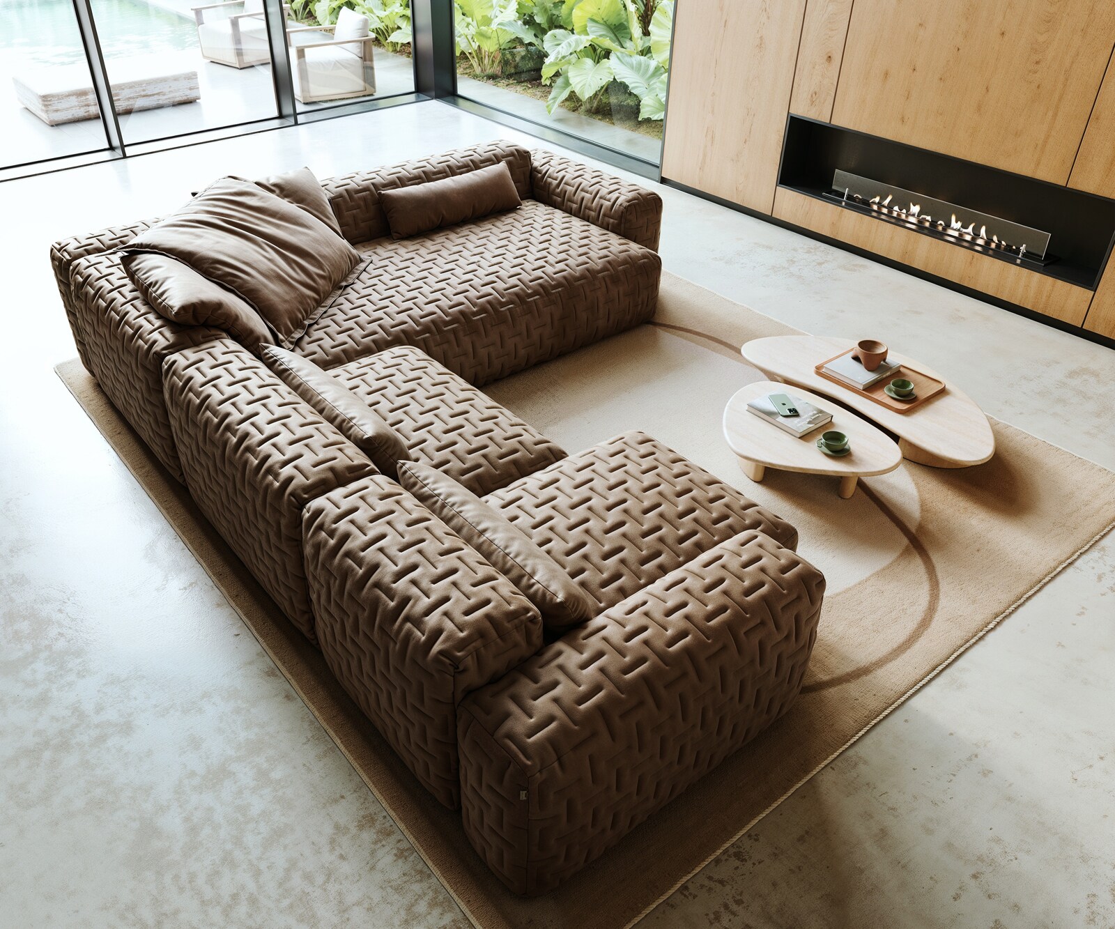 Sofa w kształcie litery U Freestyle 360x290 cm mikrofibra szaro-brązowa vintage pikowana 3