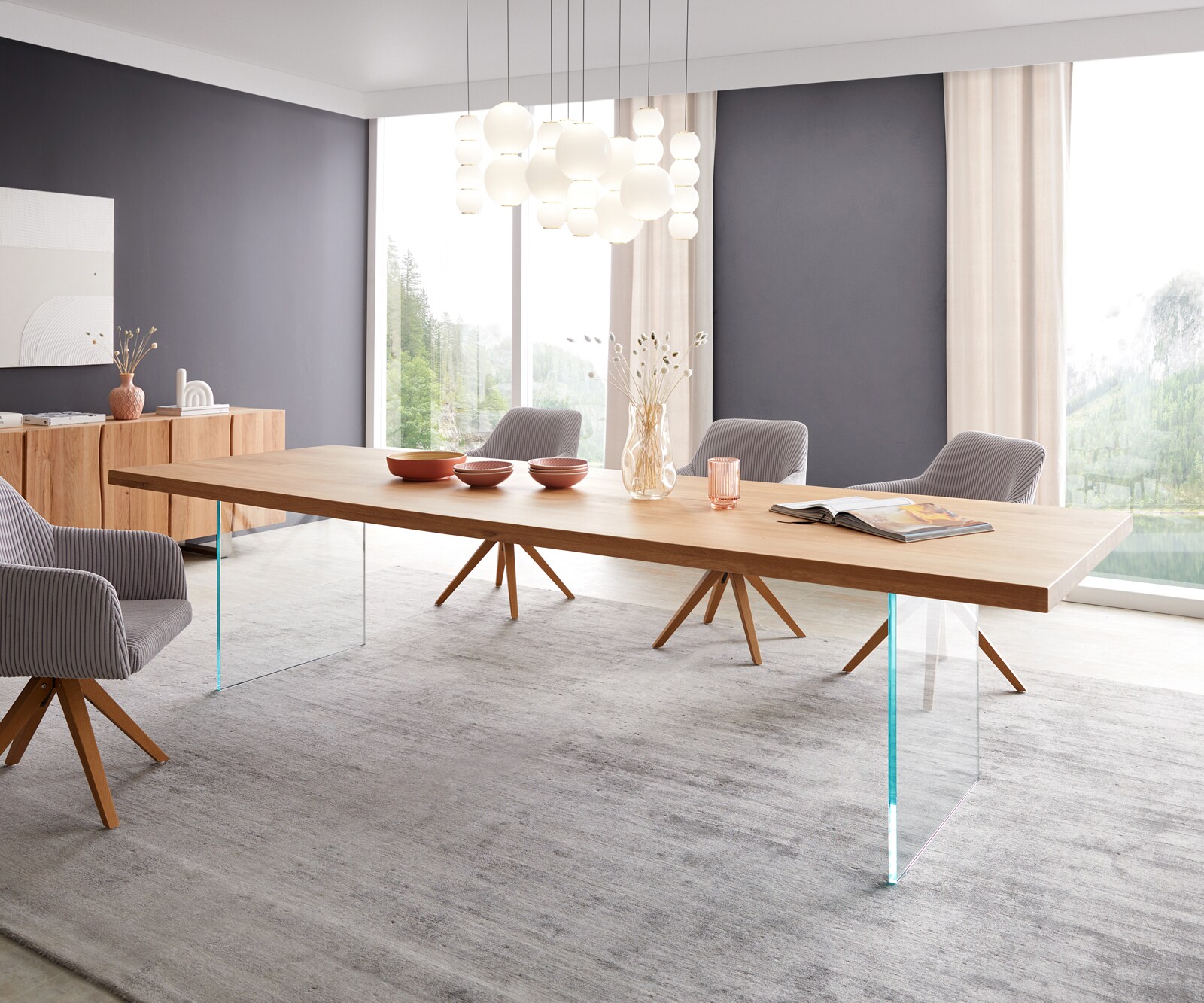 Stół do jadalni Edge 300x100 dąb naturalny rama szklana 2