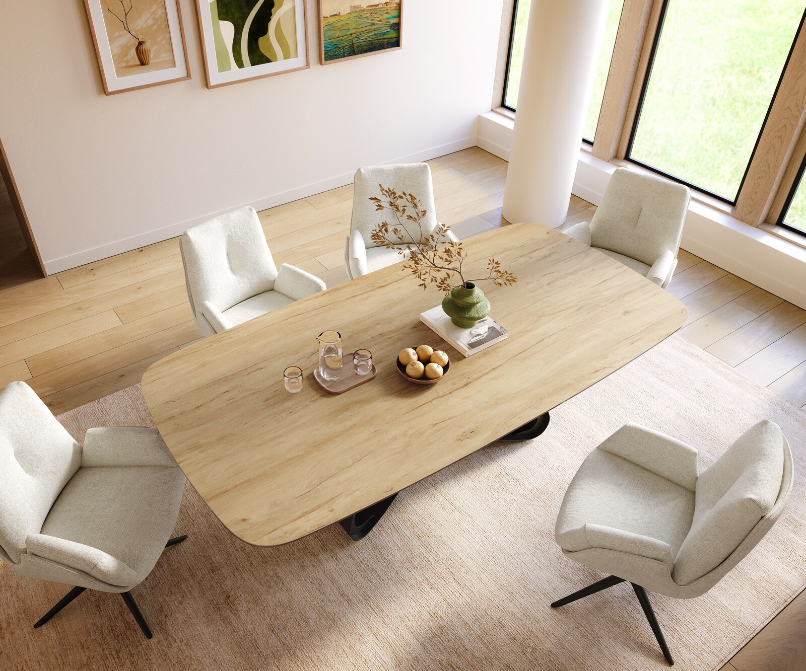 Stół do jadalni Edge w kształcie beczki 240x120cm ceramika Laminam® Sabbia kolor dębowy rama W metal czarny 4