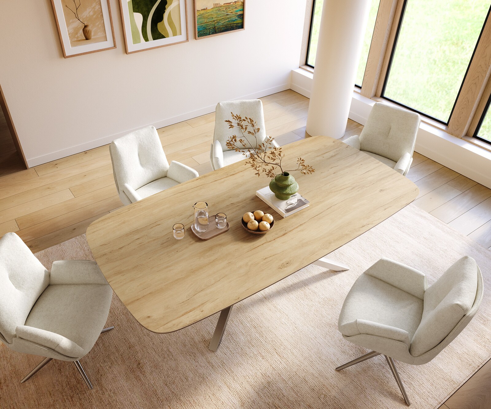 Stół do jadalni Edge w kształcie beczki 240x120cm ceramika Laminam® Sabbia kolor dębowy rama Cross stal nierdzewna 4