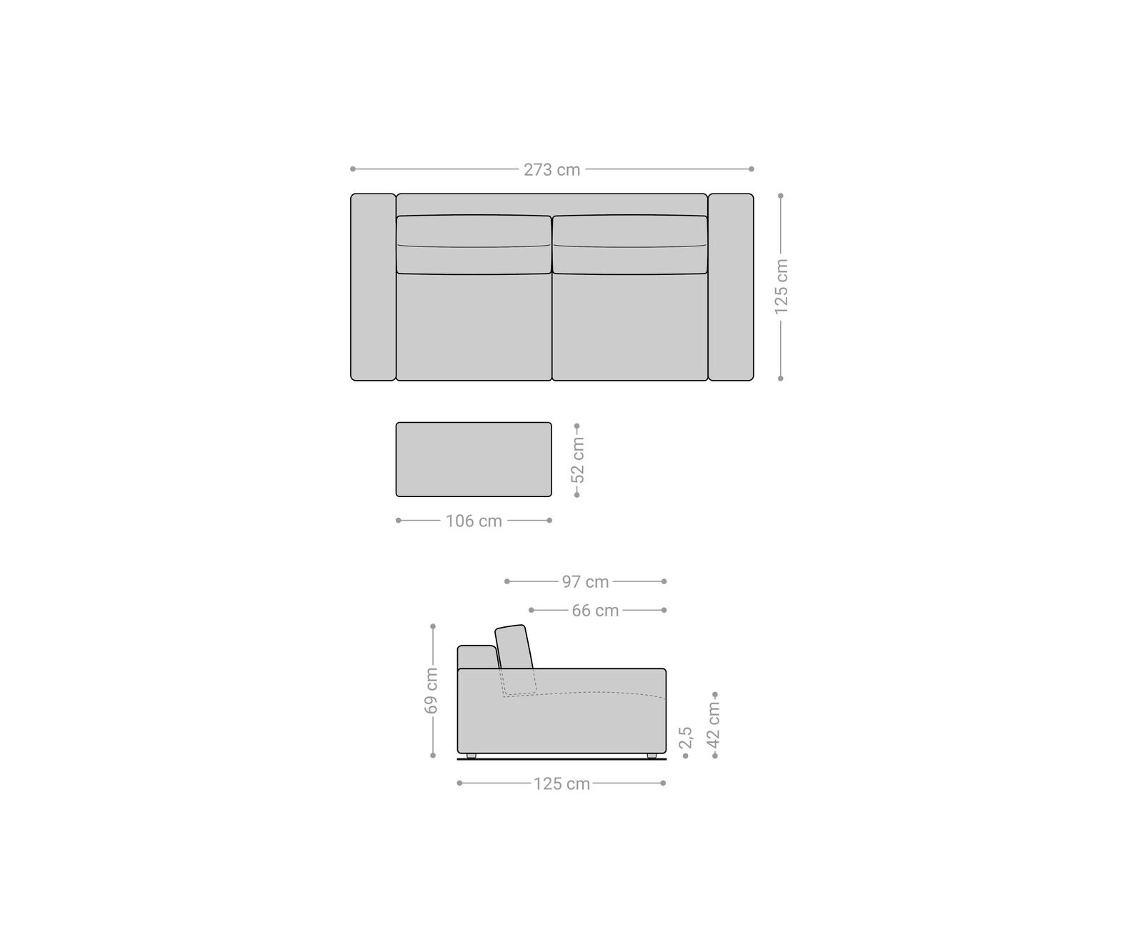 Sofa Lanzo XL 270x130cm skóra ekologiczna antracyt vintage z pufem 5