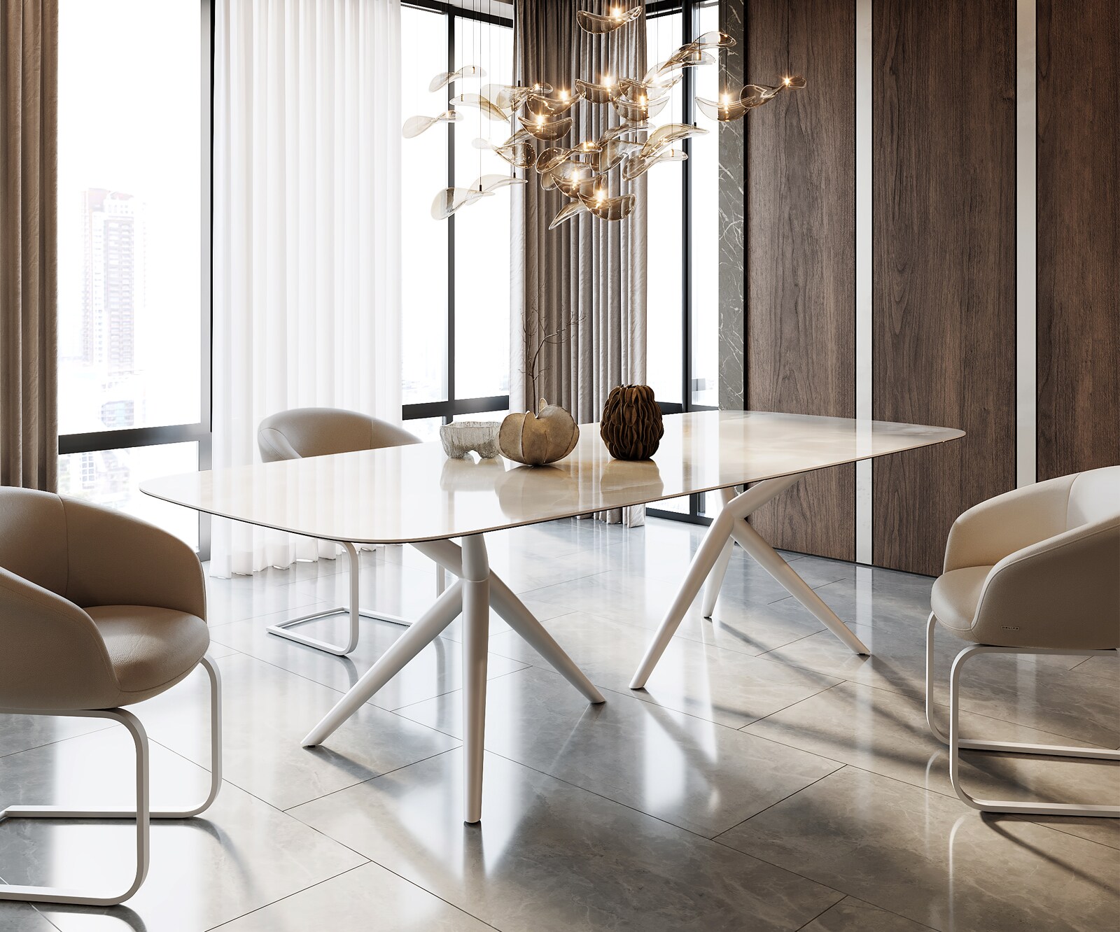 Stół do jadalni Edge kształt beczki 270x120cm ceramika Iris FMG Onice Grigio rama Estelar metal biały