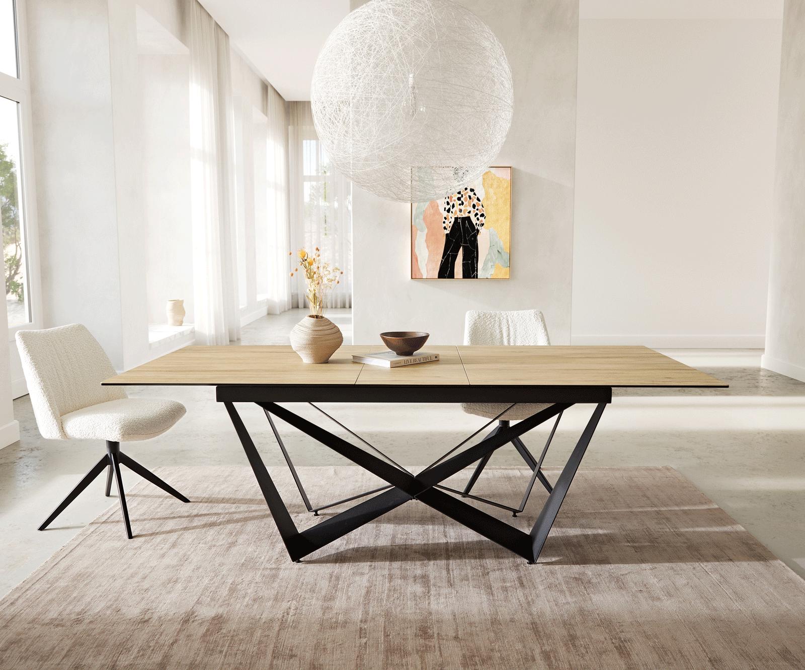 Stół do jadalni Edge 180-220x100 cm ceramika Laminam® Sabbia kolor dębu rama Spider metal czarna rozkładany 6