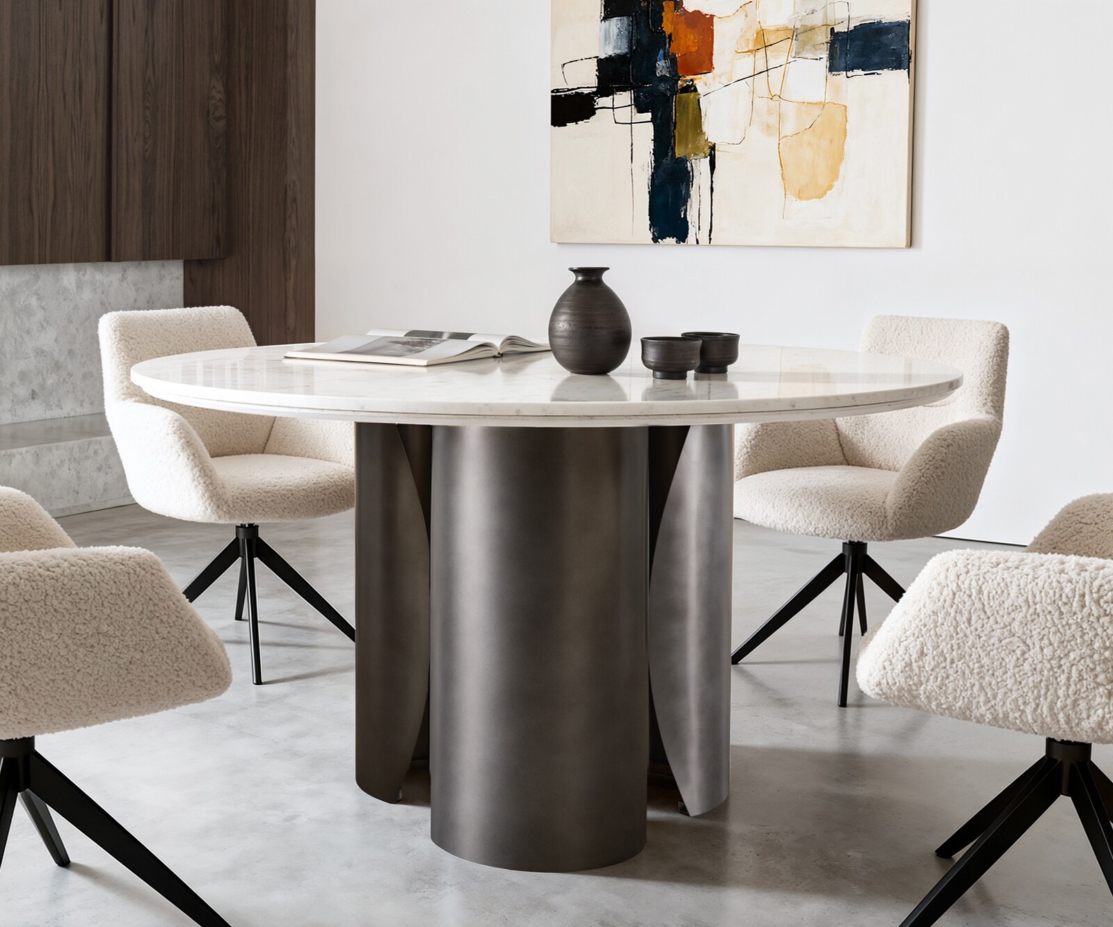 Stół do jadalni Adenza okrągły 140x140 cm marmur biały metal wykończenie Black Antique 1