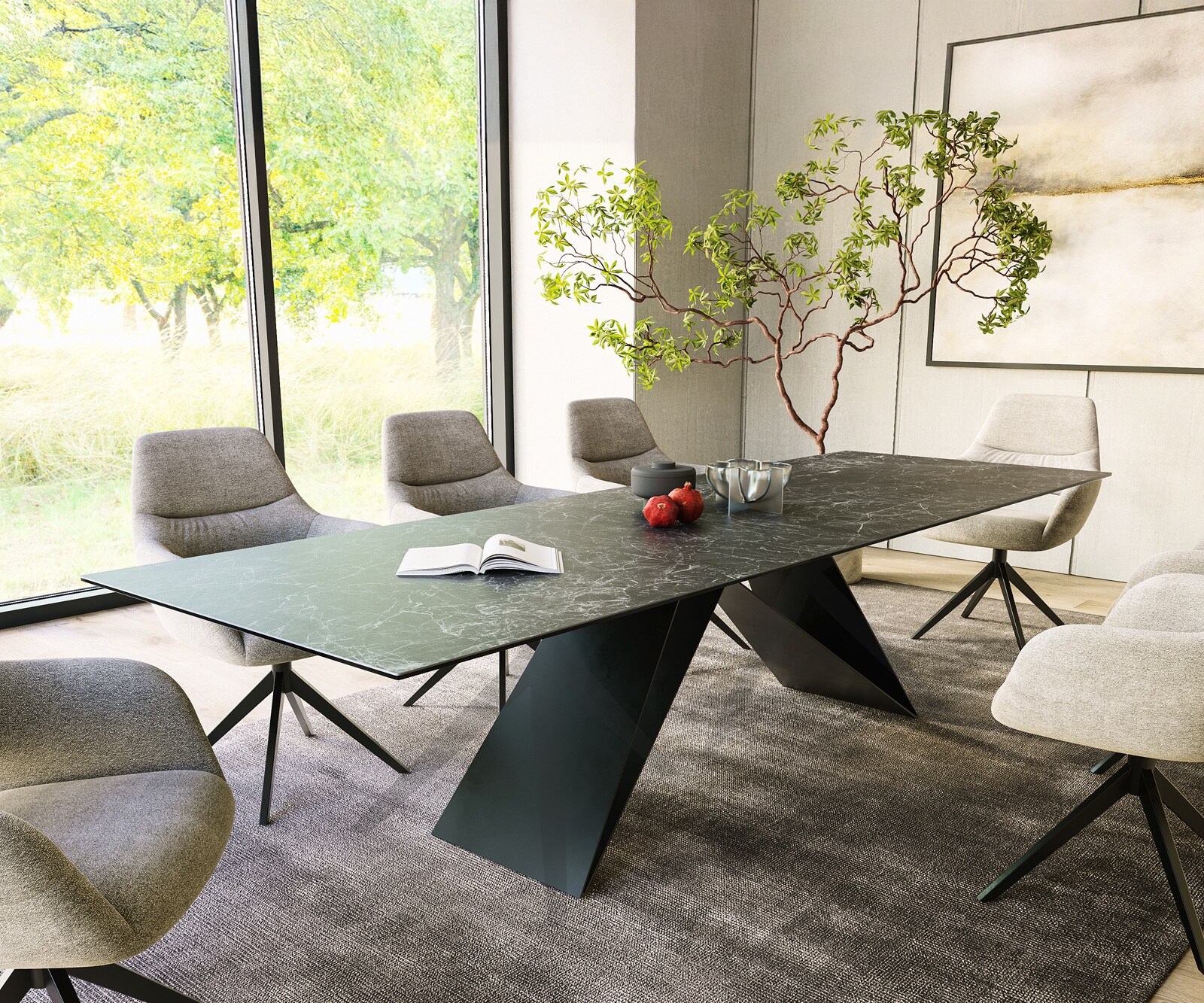 Stół do jadalni Edge 300x100cm ceramika Laminam® Nero Greco antracyt rama V czarna