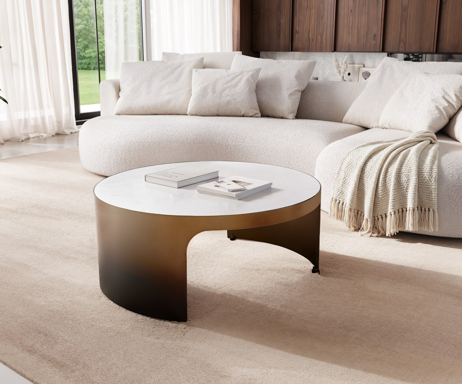 Stolik kawowy Alerio stolik kawowy 90x90 cm marmur White metal złoty Ombre