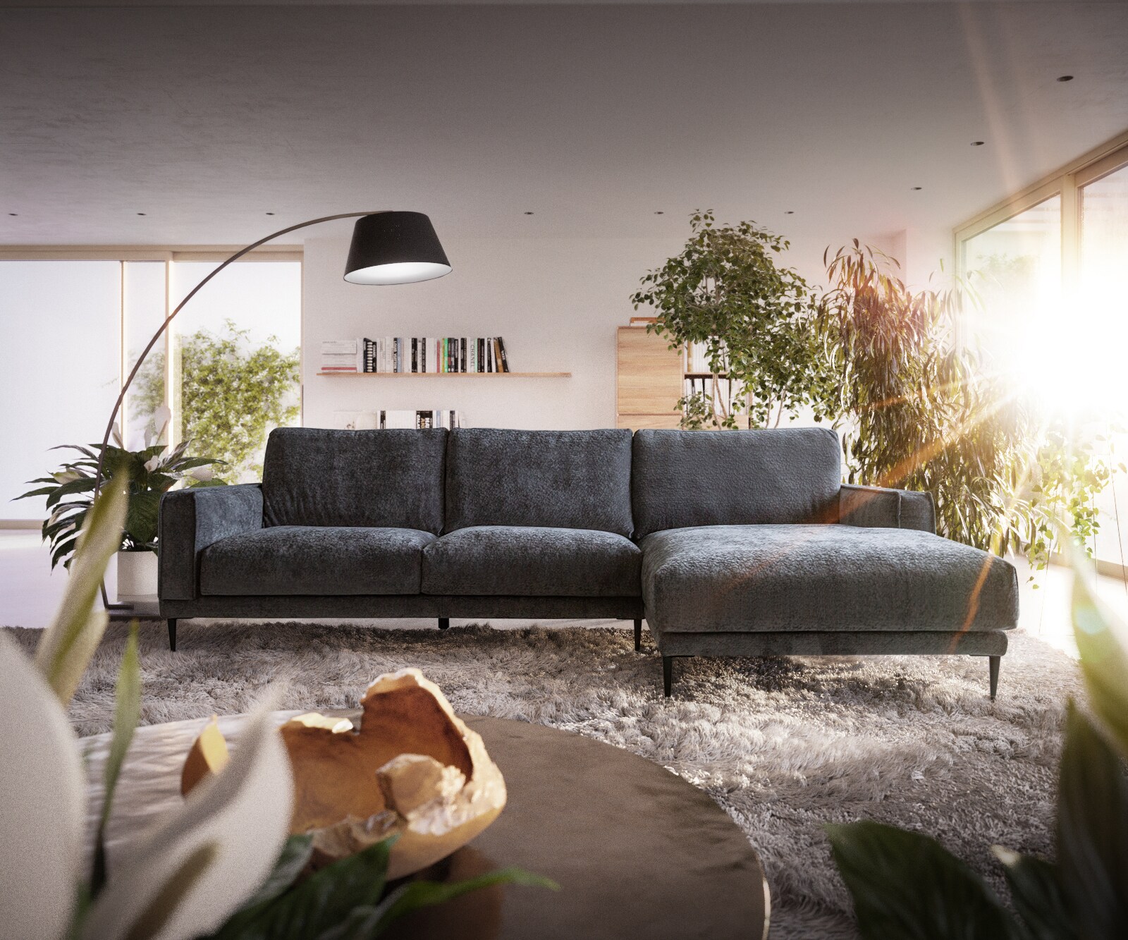 Sofa narożna Sottil 290x165 cm szenil szary szezlong prawy 2