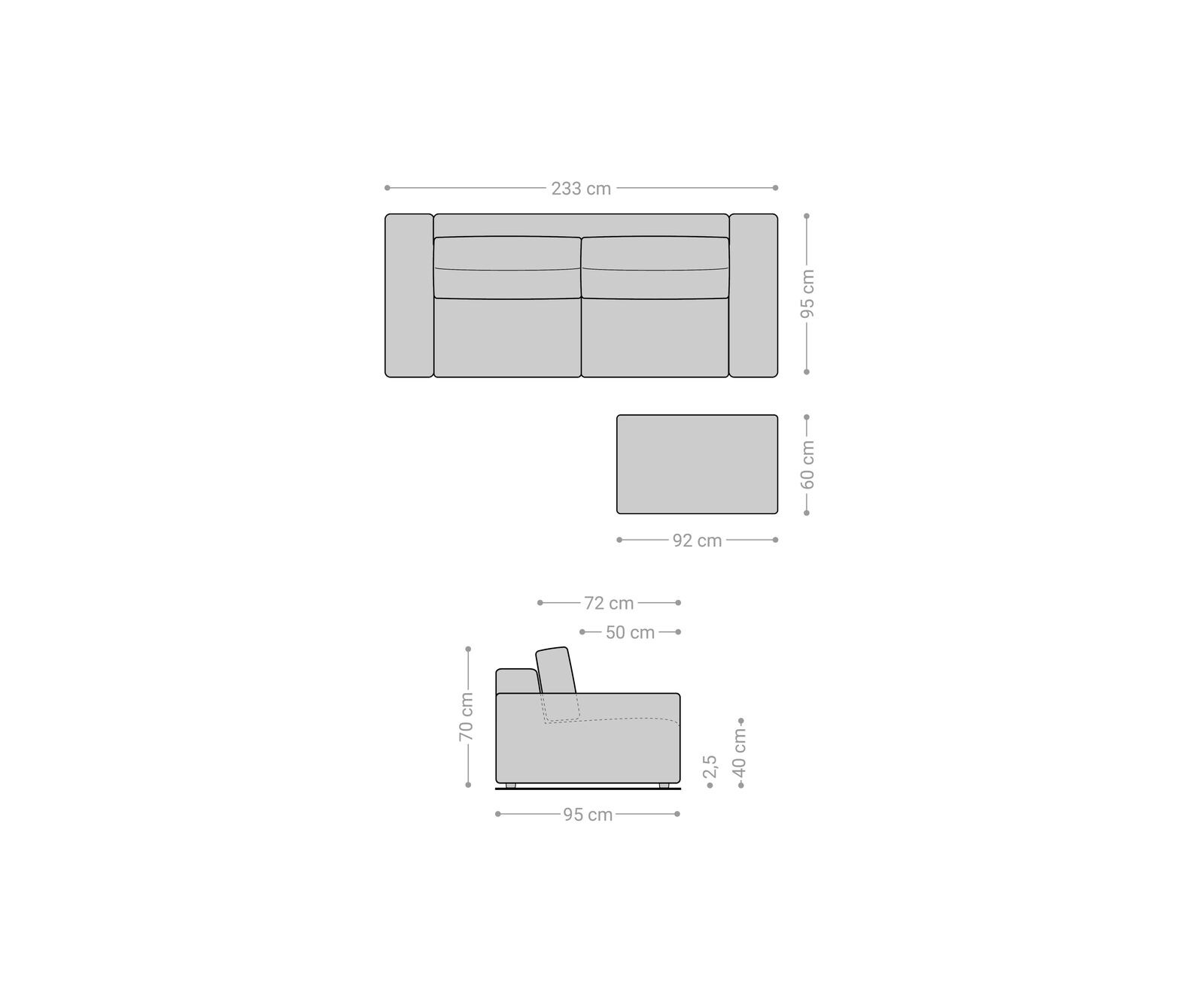 Duża sofa Lanzo L 250x105 cm mikrofibra czarna z pufem 6