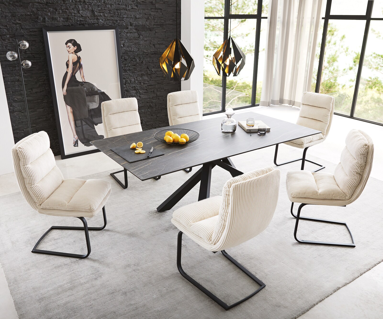 Stół do jadalni Edge 200x100 cm ceramika Laminam® Noir Desir brązowy rama Cross czarna 5