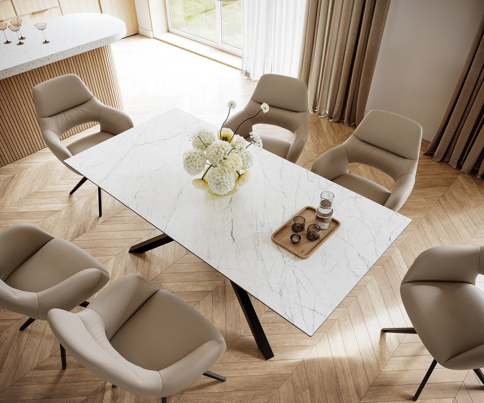 Stół do jadalni Edge 200x100 cm ceramika Laminam® Statuarietto biała rama Cross czarna 3