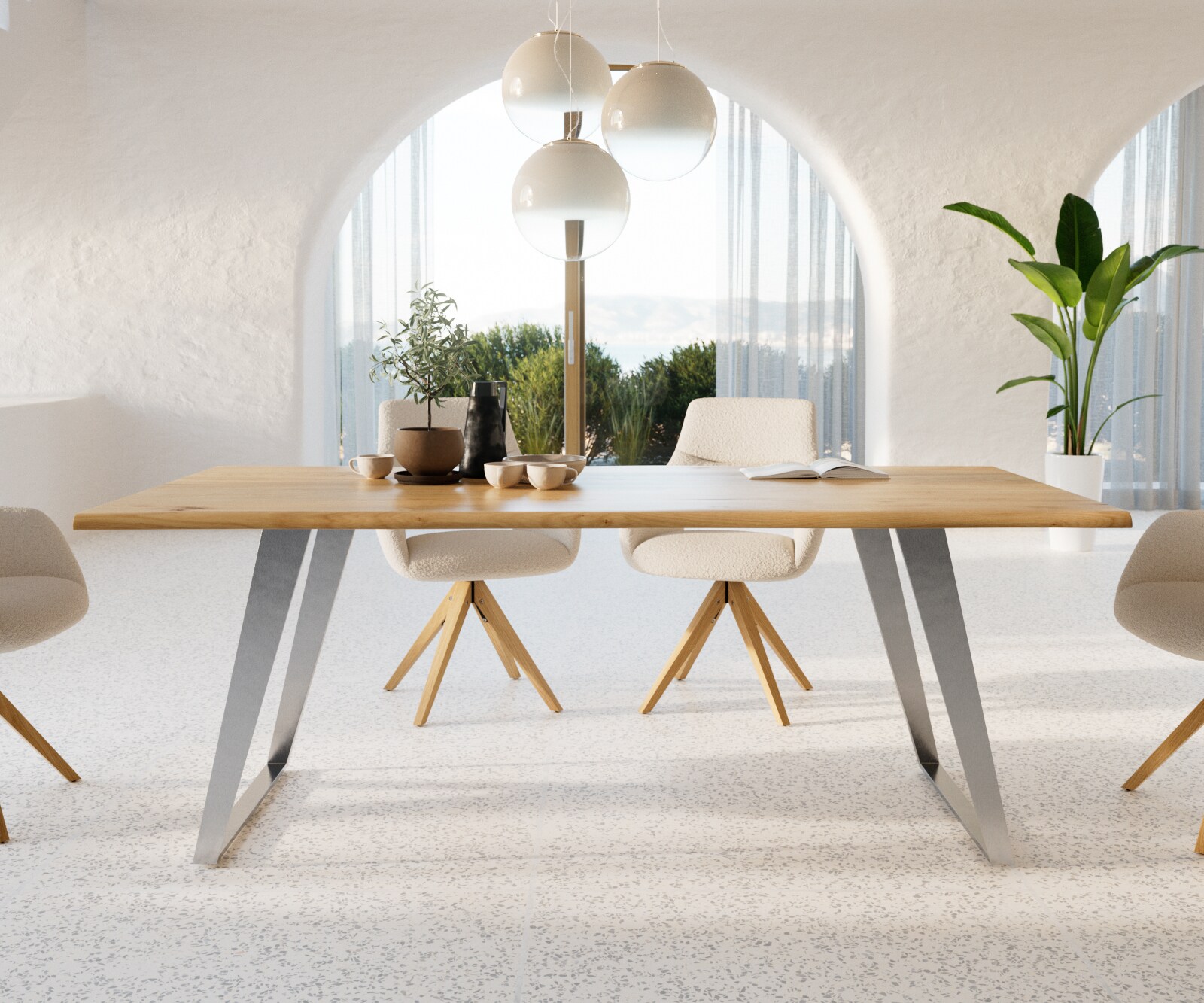 Stół do jadalni Edge 200x100x2,5-3 cm dąb naturalny stal nierdzewna rama pochylona live-edge 1