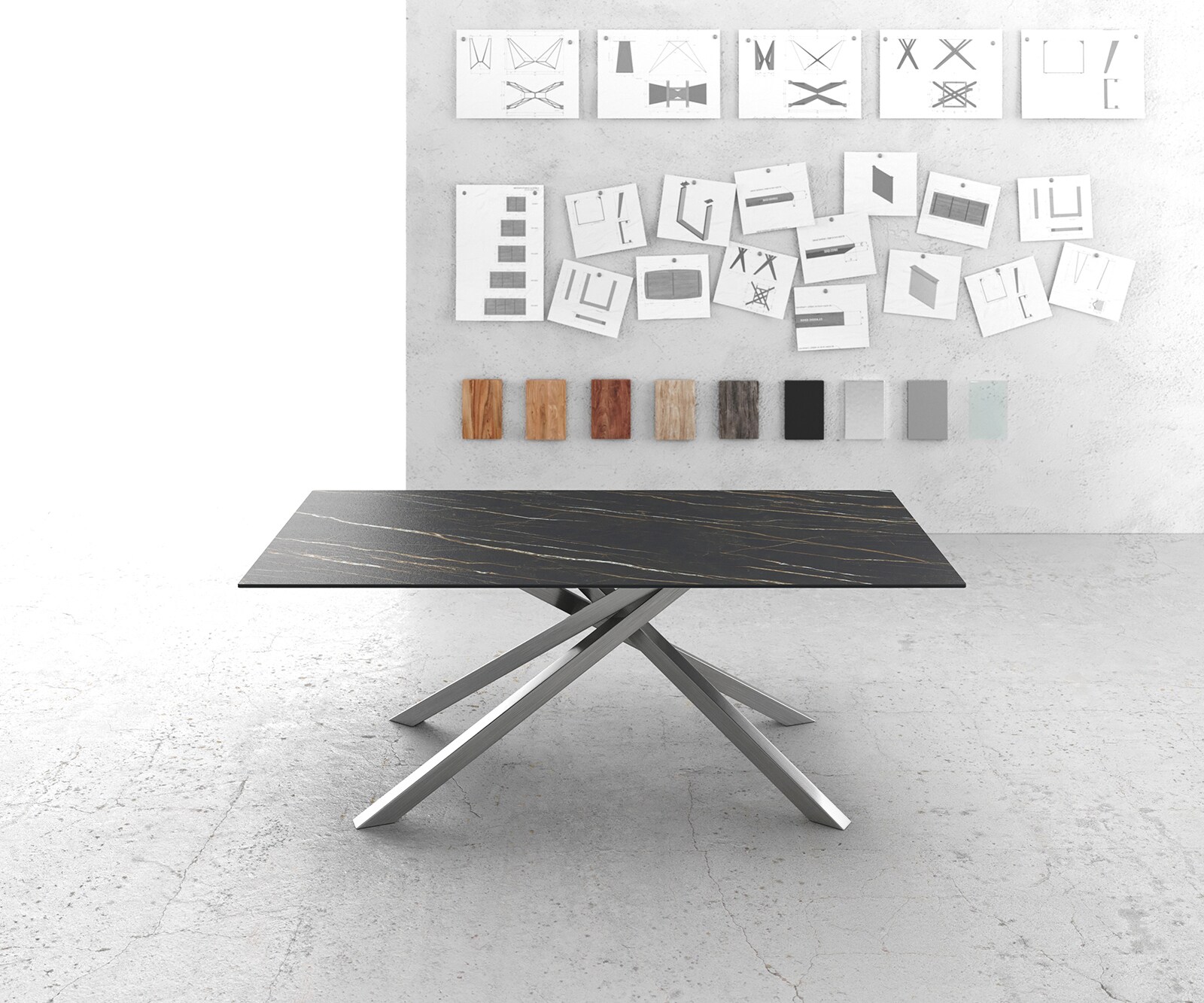 Stół do jadalni Edge 200x100 cm ceramika Laminam® Noir Desir brązowy rama Cross stal nierdzewna 2