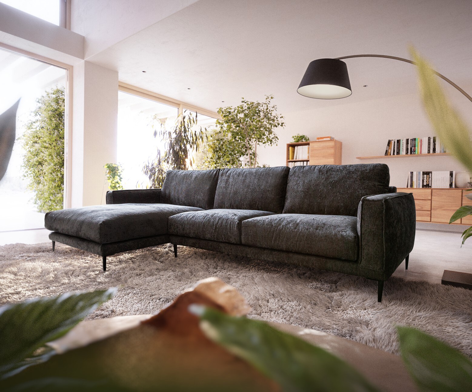 Sofa narożna Sottil 290 x 165cm szenil antracytowy szezlong lewy