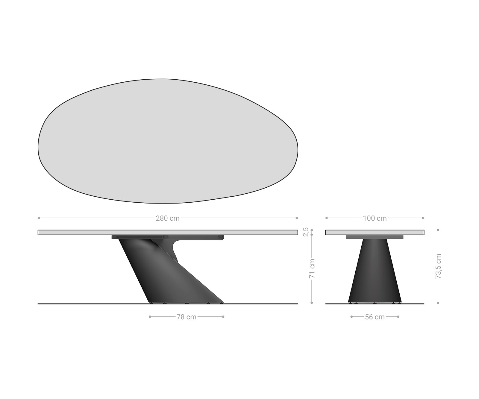 Stół do jadalni Edge owalny 280x130x2,5cm dąb naturalny rama Cono metaliczny srebrny krawędź flow-edge 7