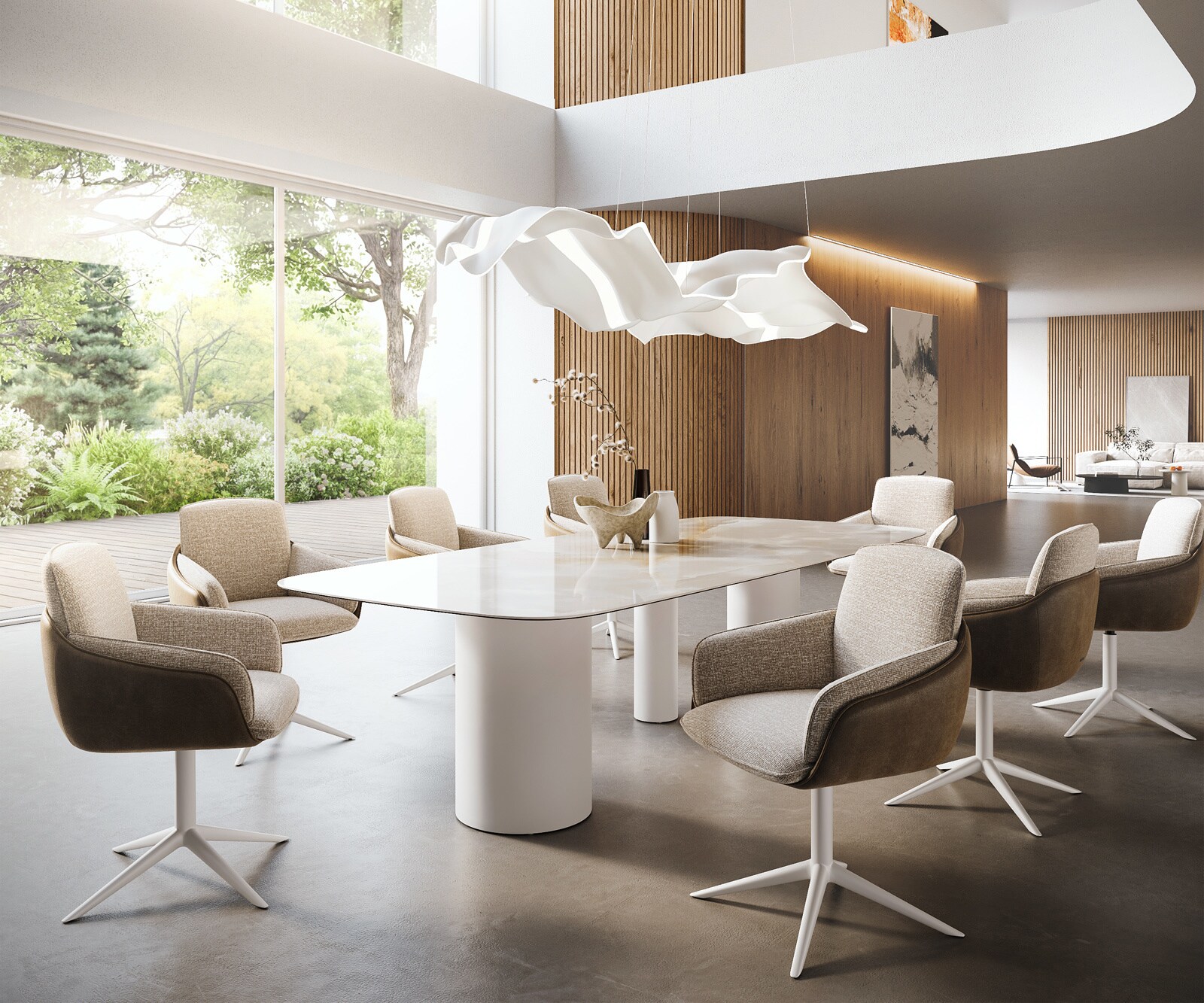 Stół do jadalni Edge w kształcie beczki 270x120 cm ceramika Iris FMG Onice Grigio rama Troa metal biały 7