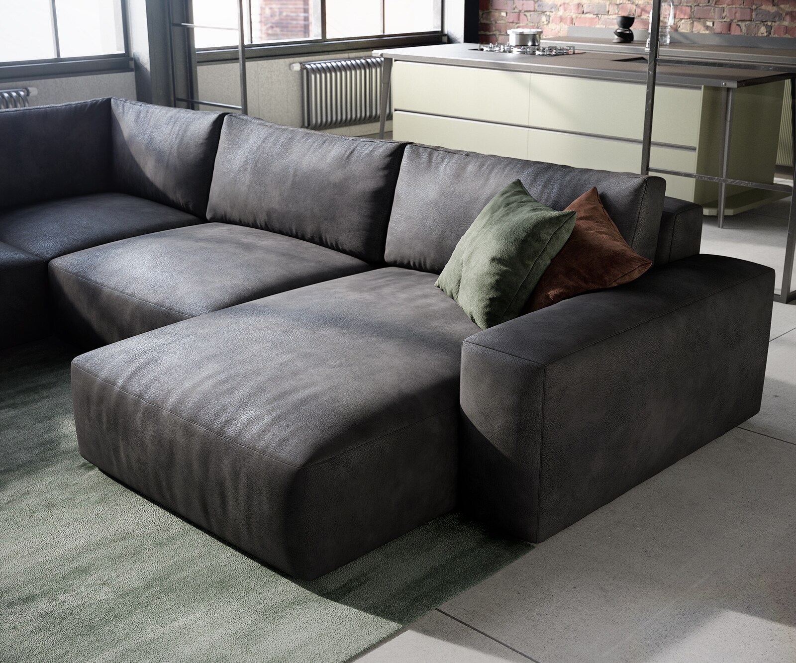 Zestaw wypoczynkowy Lanzo 300x210cm skóra ekologiczna antracyt vintage z możliwością zmiennego montażu 4