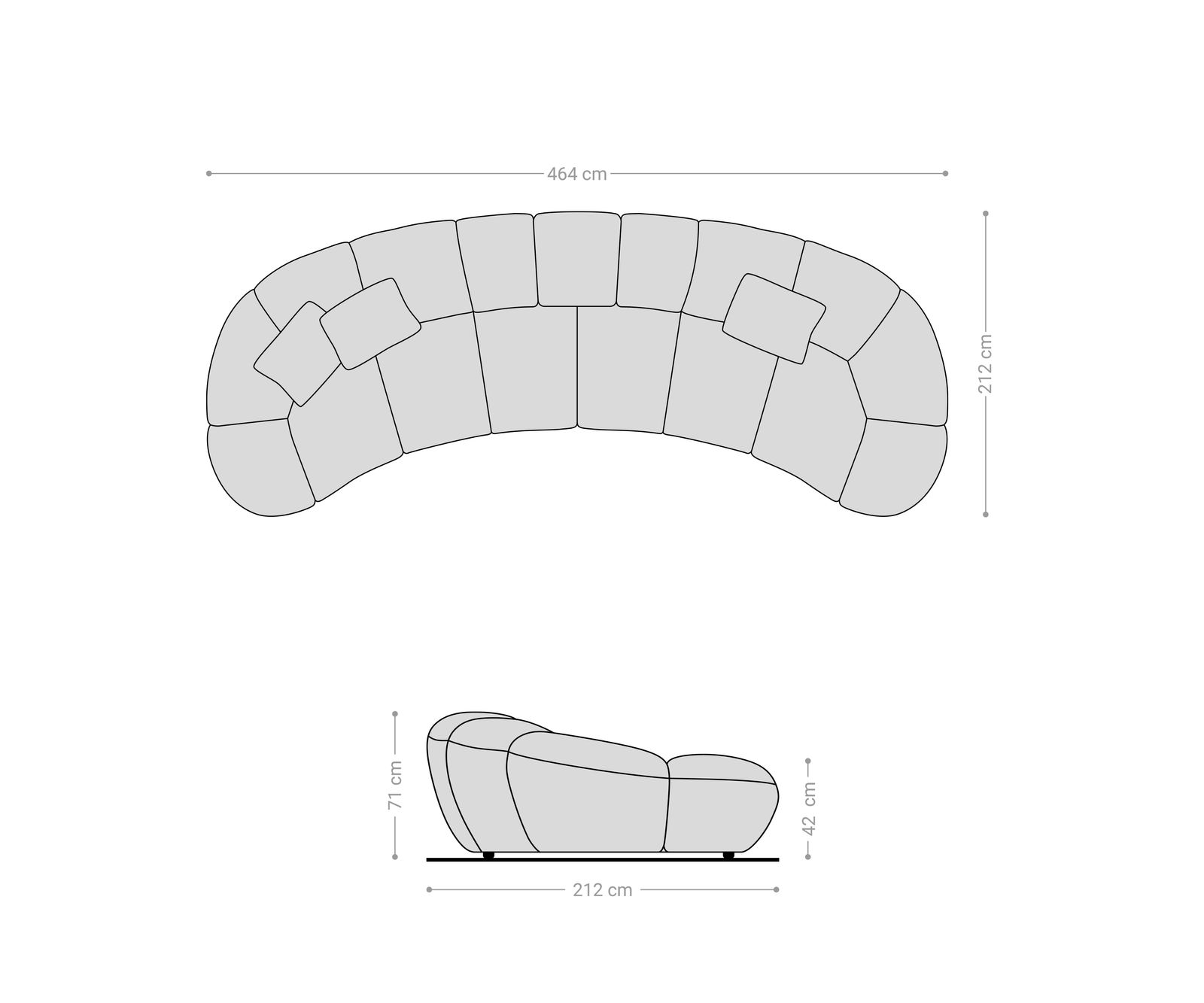 Sofa Lunna 470x210 cm miękka tkanina strukturalna szara 3 poduszki 8