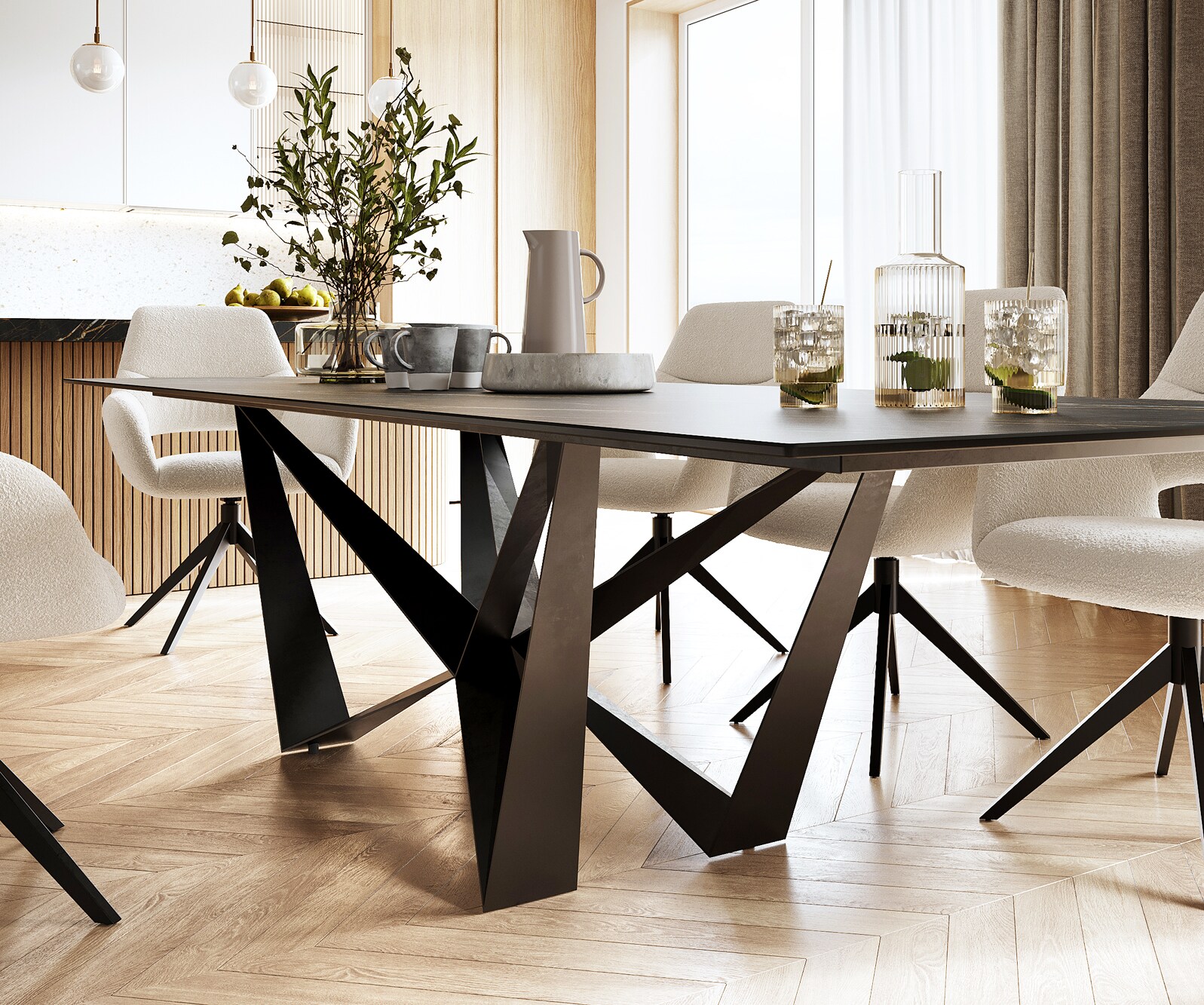 Stół do jadalni Edge 300x100cm ceramika Laminam® Noir Desir brązowy rama Spider metal czarna 4