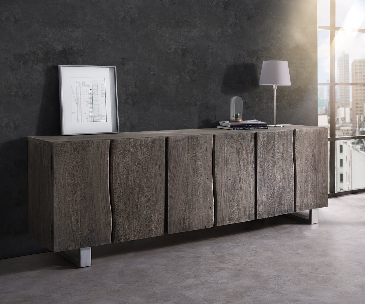 Komoda Live-Edge 220 cm akacja platynowa 6 drzwi