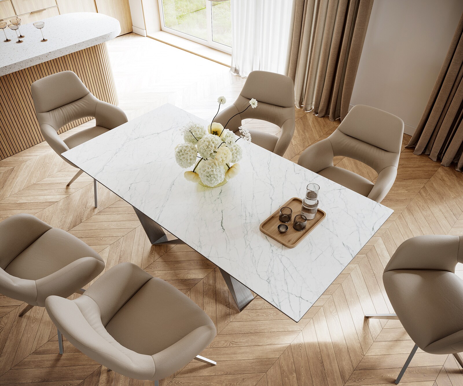 Stół do jadalni Edge 200x100 cm ceramika Laminam® Statuarietto biała rama Spider stal nierdzewna 3