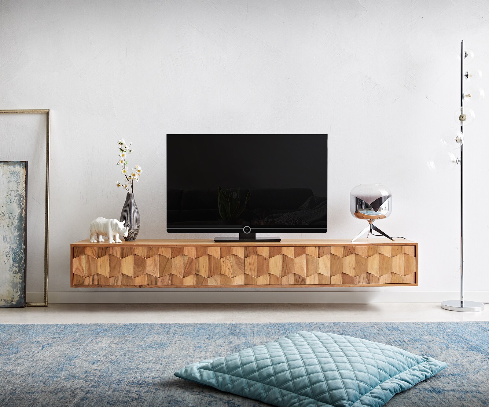 Szafka RTV Fevo 200 cm akacja naturalna 4 drzwi podwieszana 1