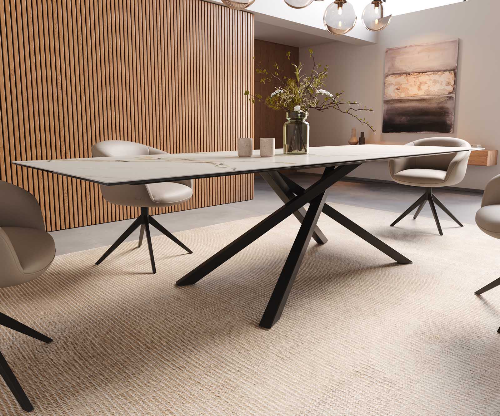 Stół do jadalni Edge 300x100cm ceramika Calacatta Luxe biało-złoto-szara rama Cross czarna 7