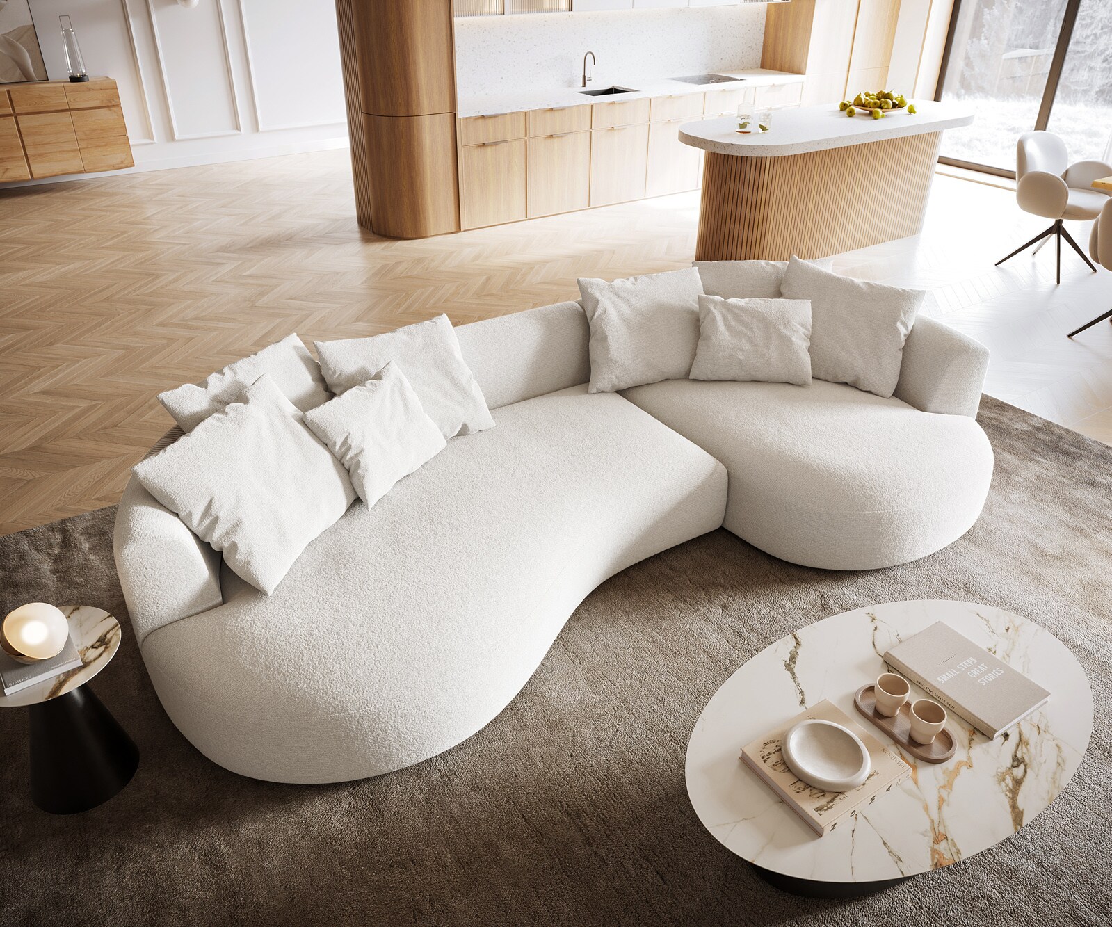 Duża Sofa Edina 330x170 cm miękka tkanina bouclé beżowa 3