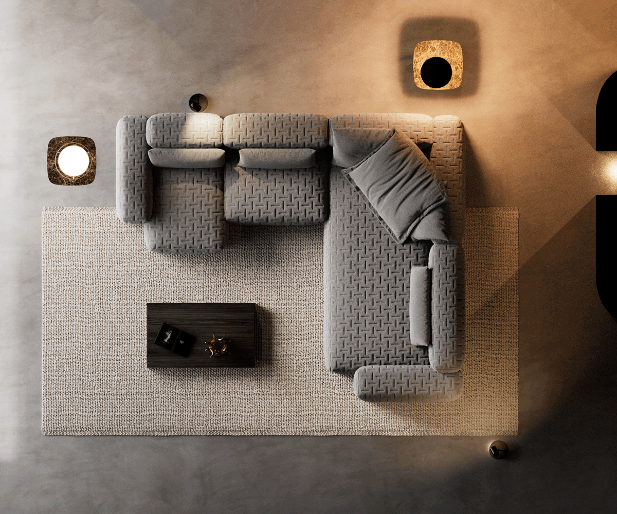Sofa w kształcie litery U Freestyle 360x290 cm miękka tkanina strukturalna szara pikowana 5