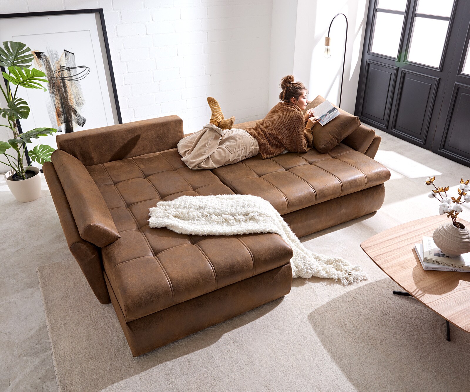 Sofa narożna Loana 275x185 cm brązowy z funkcją spania 3