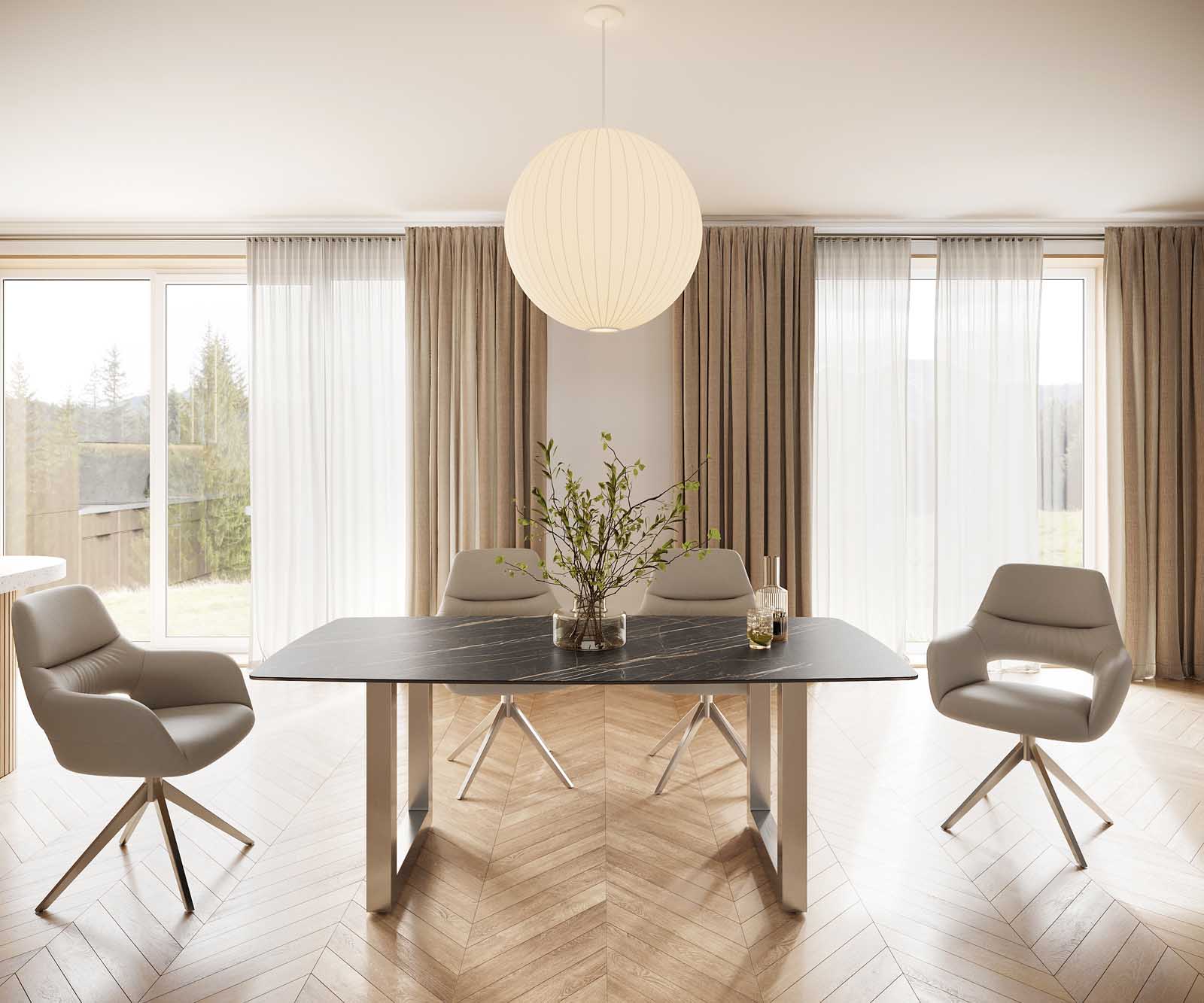 Stół do jadalni Edge kształt beczki 200x100cm ceramika Laminam® Noir Desir brązowy stal nierdzewna szeroka rama 1