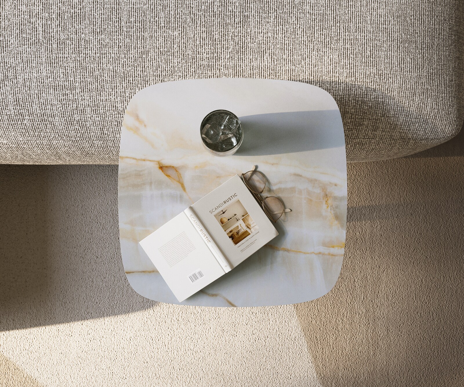 Stolik kawowy Edge w kształcie beczki 50x50 cm ceramika Onyx Pearl podstawa Eleny stal nierdzewna 4