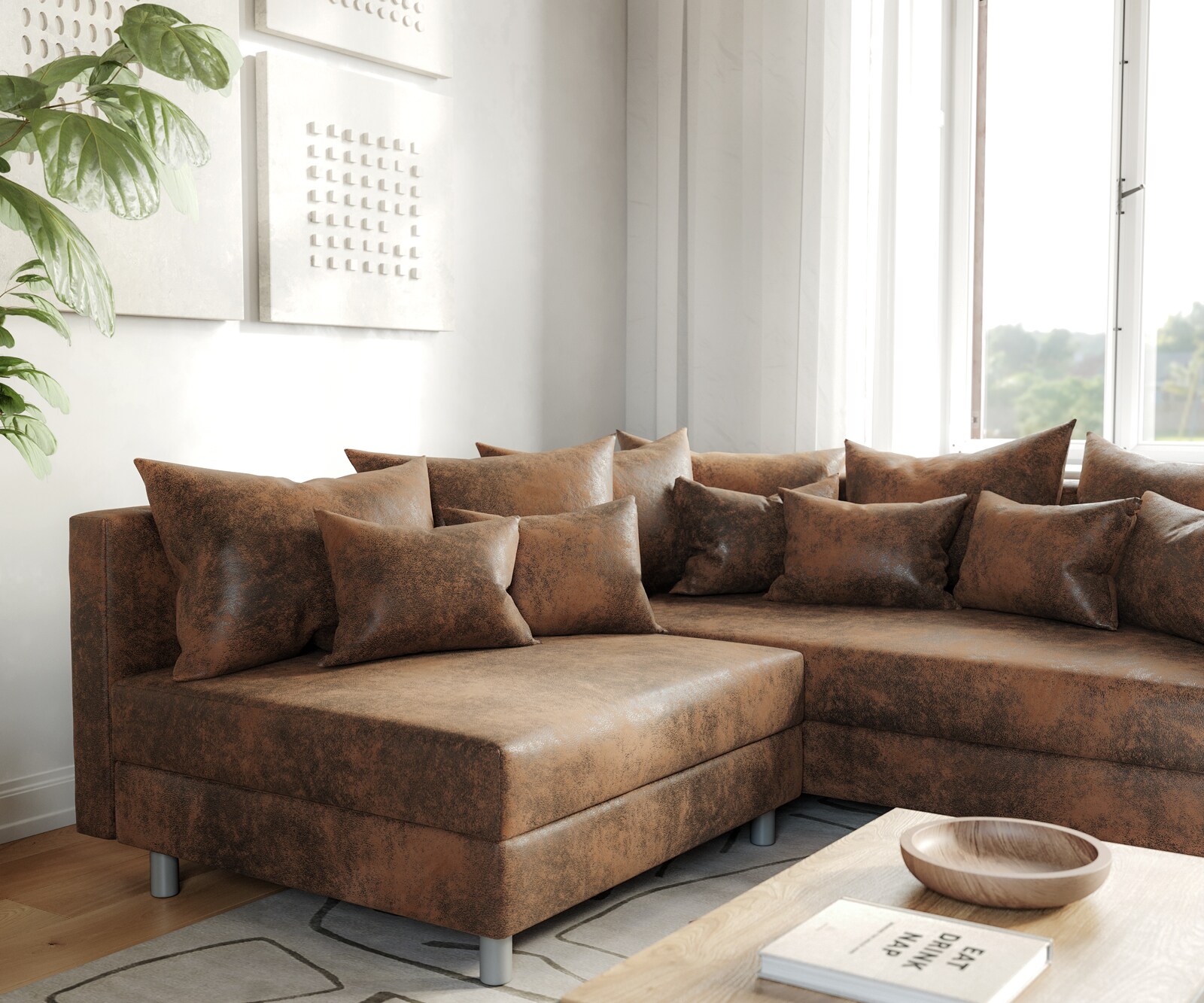 Sofa narożna Clovis brązowy antyczny szezlong prawy sofa modułowa 4