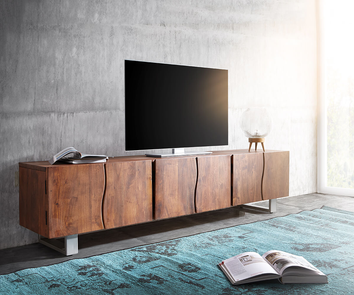 Szafka RTV Live-Edge 220 cm akacja naturalna 6 drzwi 2