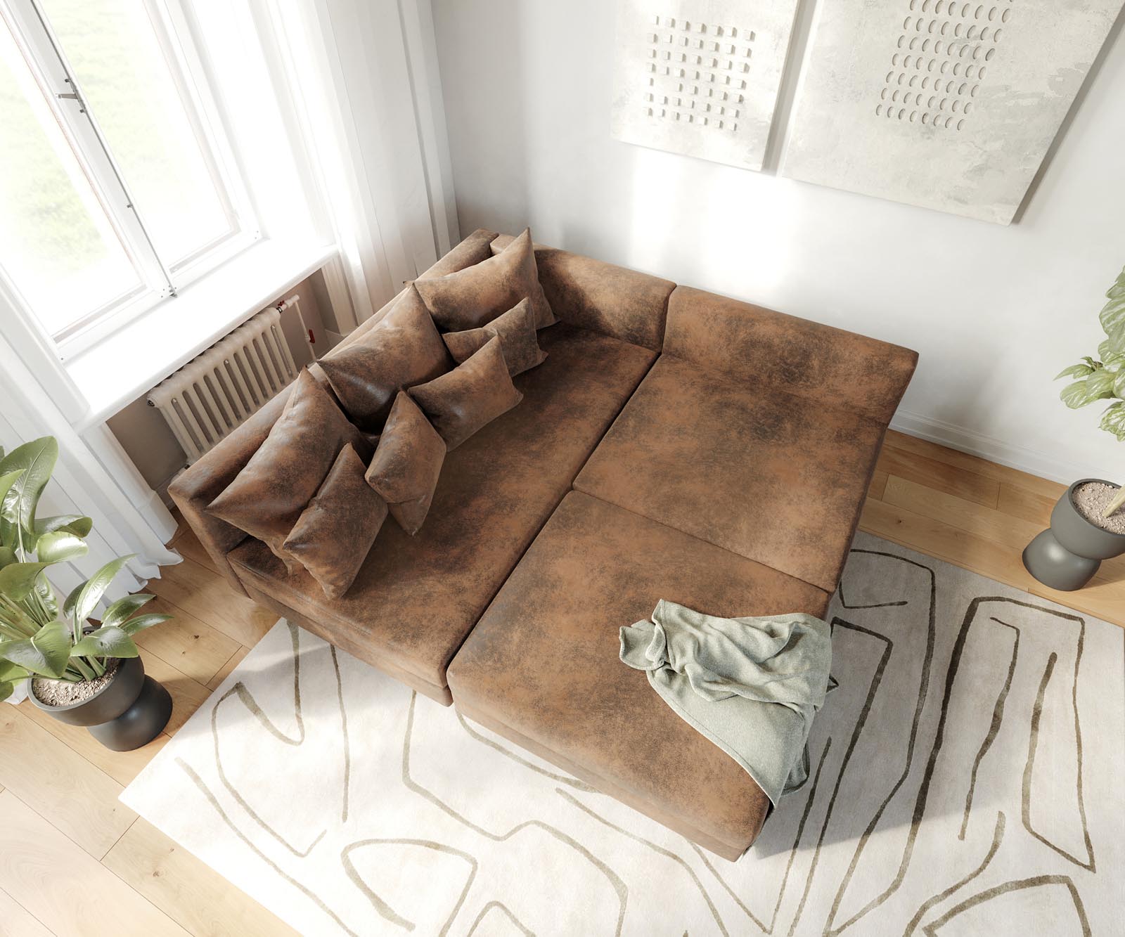 Sofa narożna Clovis brązowy antyczny sofa modułowa z pufem szezlong lewy 4
