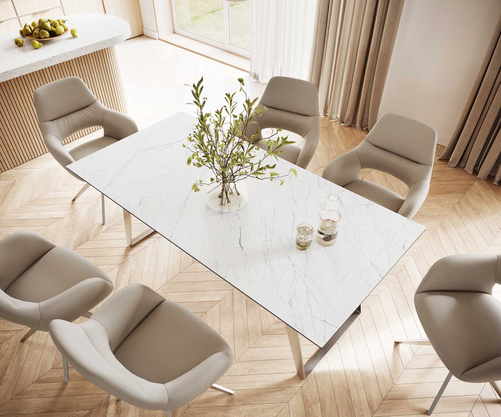 Stół do jadalni Edge 200x100 cm ceramika Laminam® Statuarietto biały stal nierdzewna pochylona rama 3