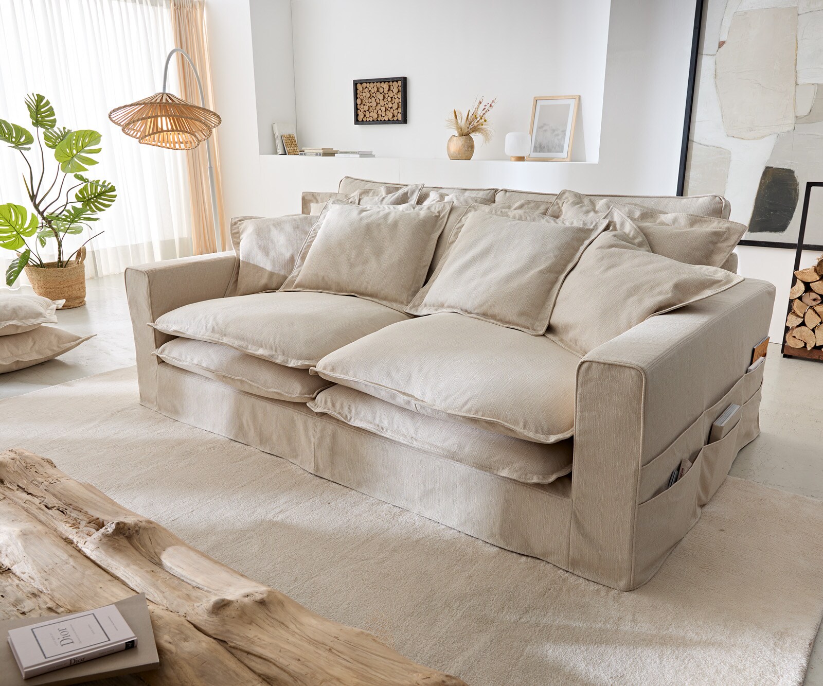 Sofa Noelia 240x145 cm kolor kości słoniowej z poduszkami 3