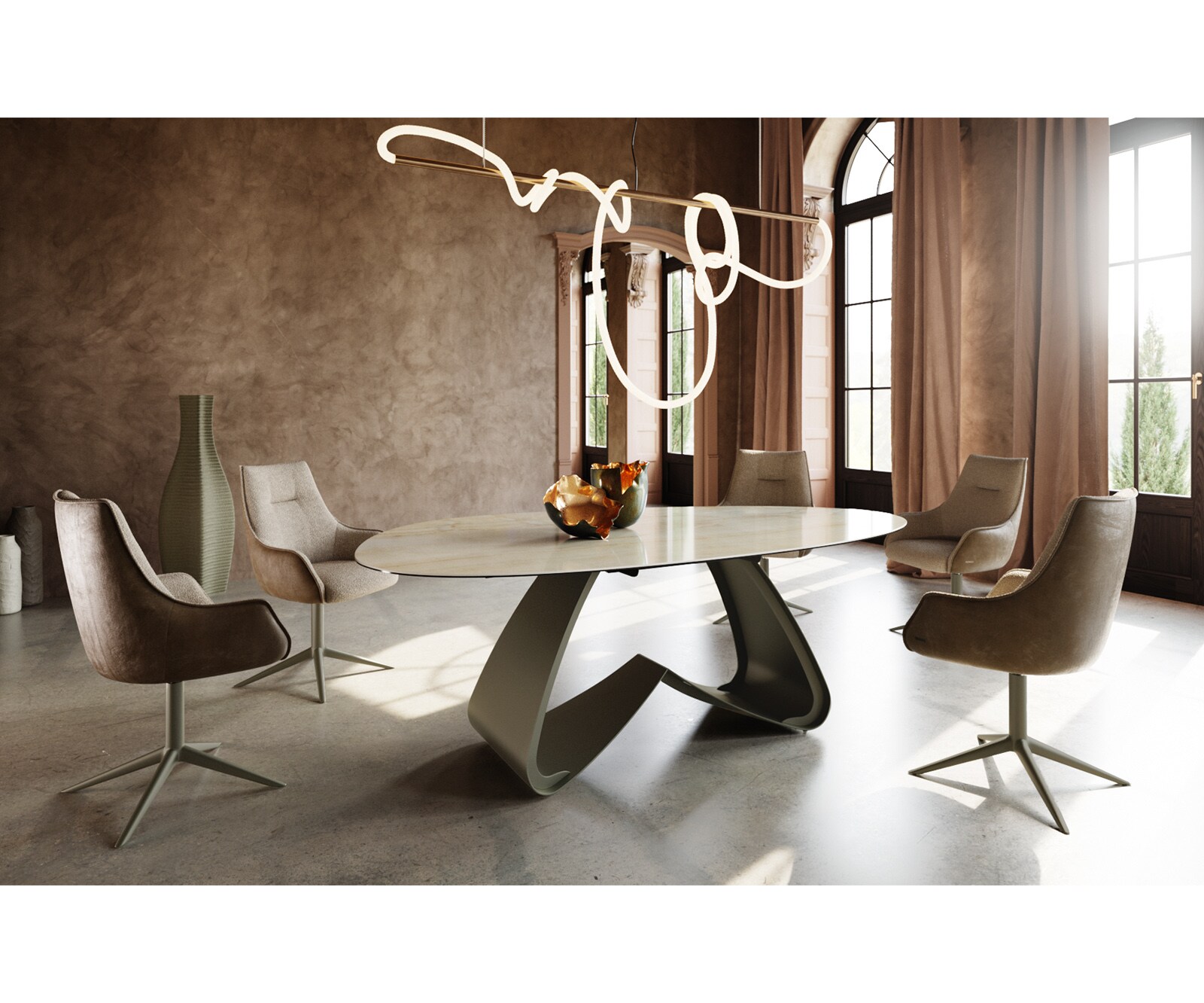 Stół do jadalni Edge owalny 220x120cm ceramika Iris FMG Onice Oro rama W metal kolor tytanowy 6
