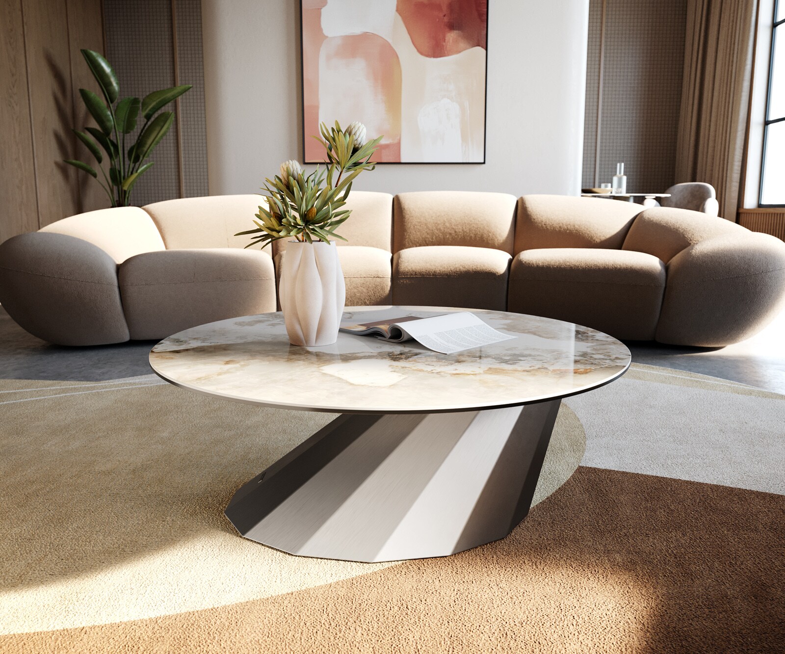 Stolik kawowy Edge okrągły 90x90 cm ceramika Minas Melange Parabi stal nierdzewna gebürstet 4
