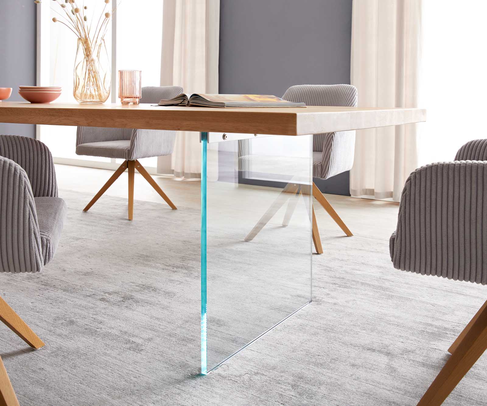 Stół do jadalni Edge 300x100 dąb naturalny rama szklana 5