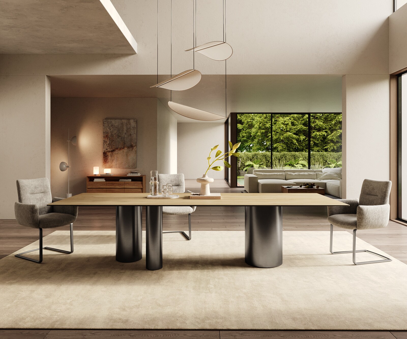 Stół do jadalni Edge 300x100cm ceramika Laminam® Sabbia kolor dębu rama Troa stal nierdzewna grafit 2