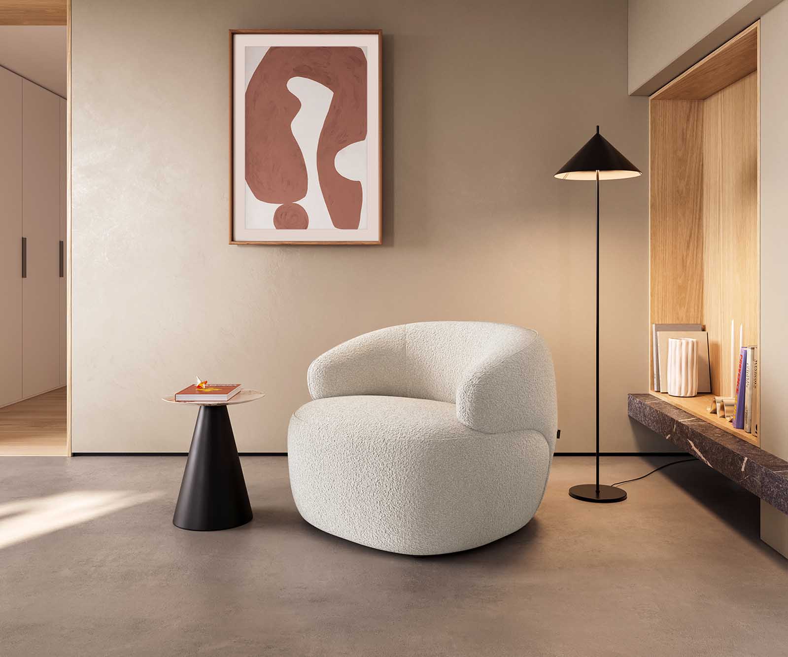 Fotel wypoczynkowy Nova 88x88cm bouclé kremowo-biały