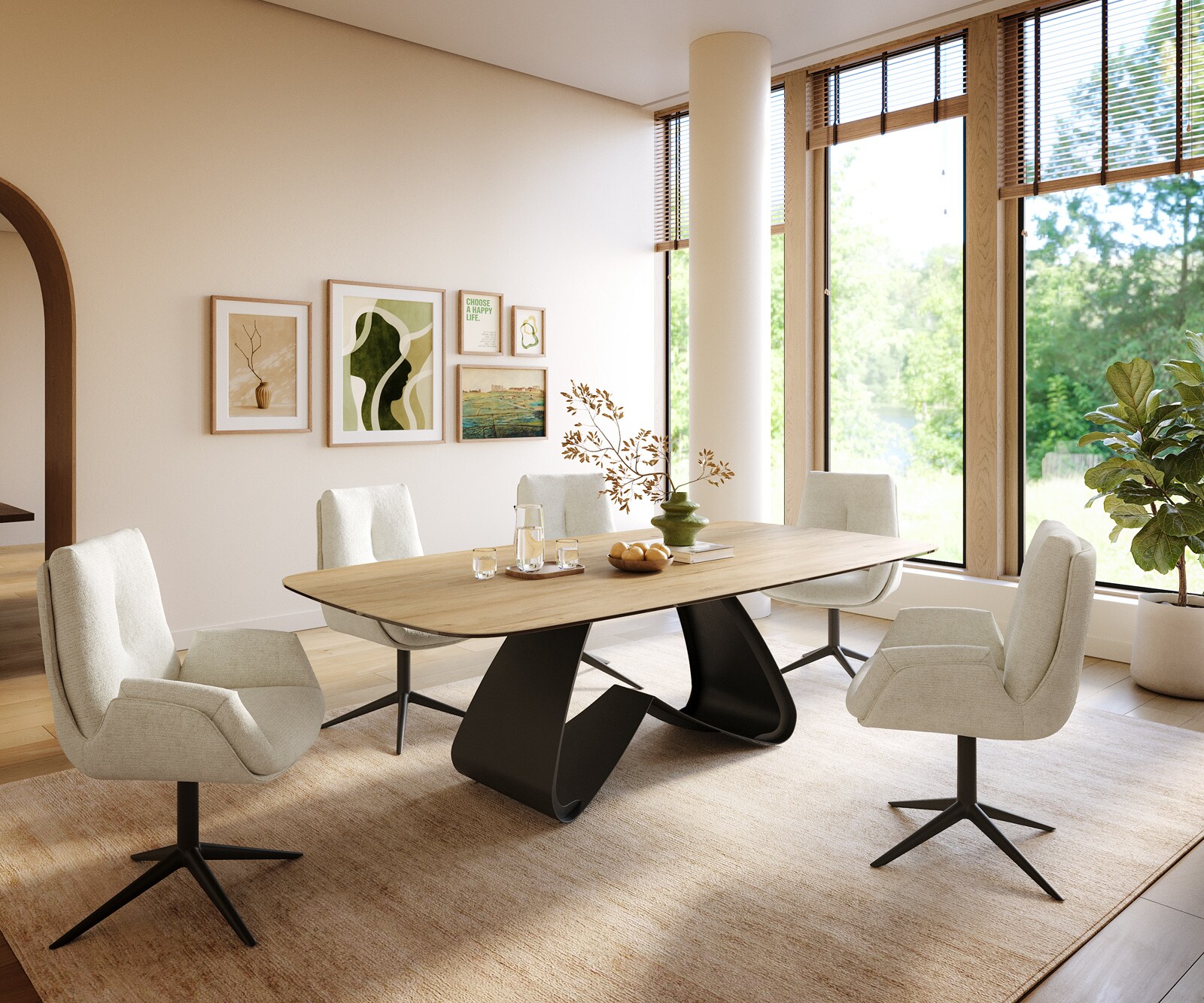 Stół do jadalni Edge w kształcie beczki 240x120cm ceramika Laminam® Sabbia kolor dębowy rama W metal czarny 6